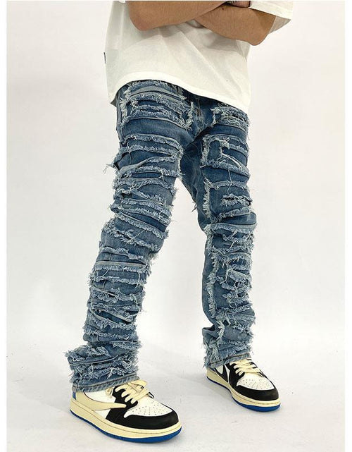 Load image into Gallery viewer, Washed Cat Beard Harlan Patch Jeans Men's Distressed Skinny Pants