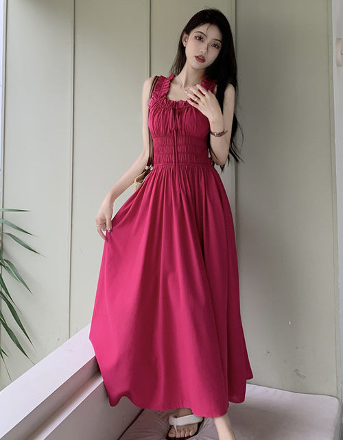 Load image into Gallery viewer, Women's Retro Suspender Dress Rose Red