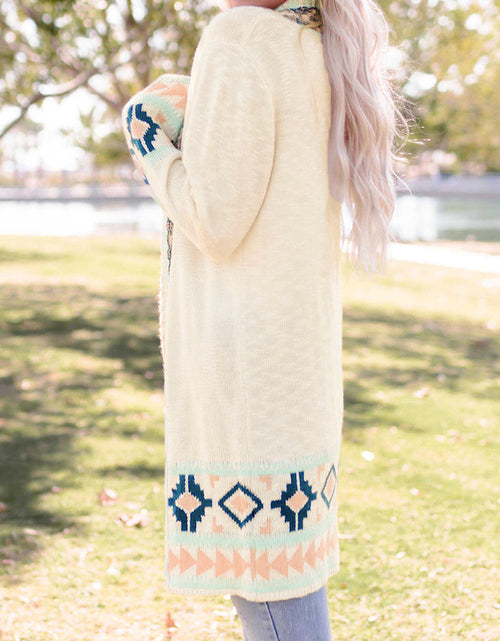 Load image into Gallery viewer, Beige Printing Cardigan Sweater Women's Loose Long Sleeve
