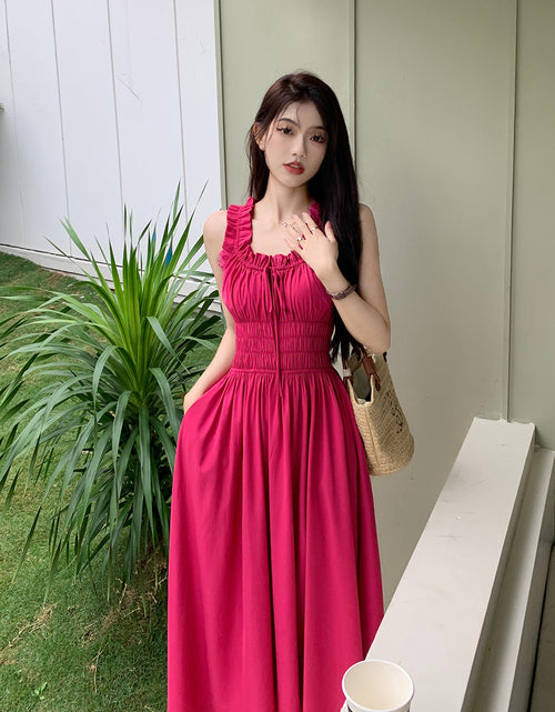 Load image into Gallery viewer, Women's Retro Suspender Dress Rose Red