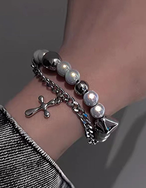 Load image into Gallery viewer, Fashion Jewelry Double-layer Reflective Pearl Cross Bracelet