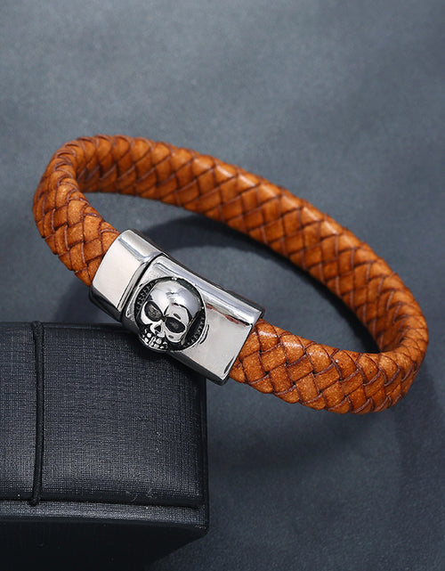Load image into Gallery viewer, Stainless Steel Leather Bracelet Vintage Weave Titanium Steel Ornament