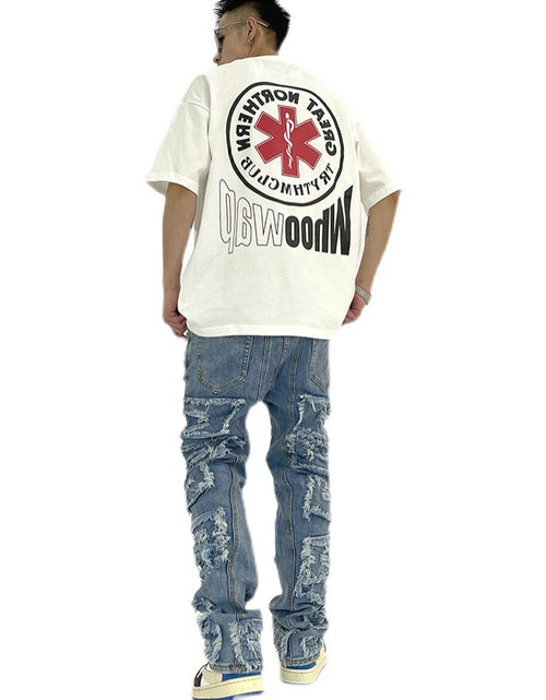 Load image into Gallery viewer, Washed Cat Beard Harlan Patch Jeans Men's Distressed Skinny Pants
