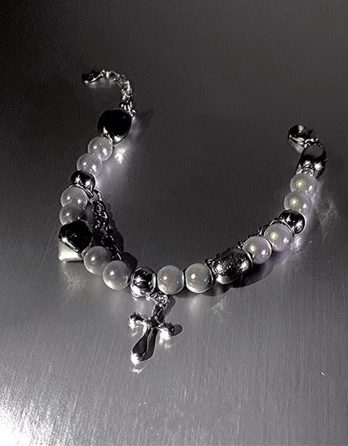 Load image into Gallery viewer, Fashion Jewelry Double-layer Reflective Pearl Cross Bracelet
