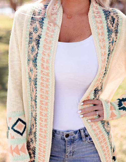 Load image into Gallery viewer, Beige Printing Cardigan Sweater Women's Loose Long Sleeve
