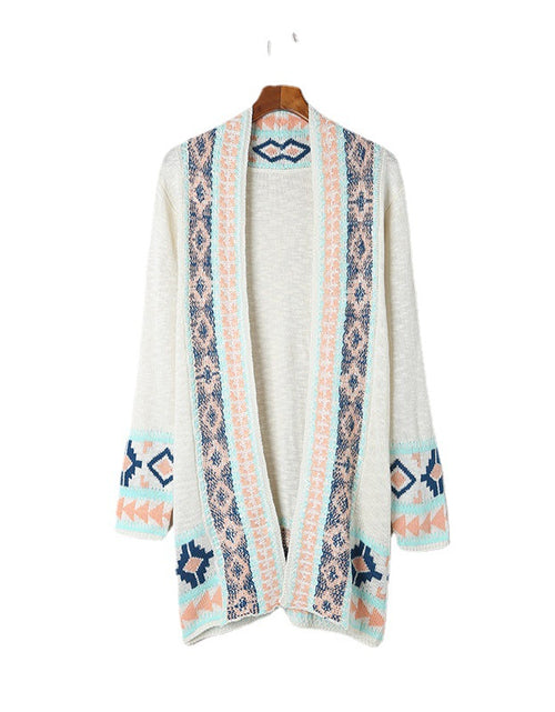 Load image into Gallery viewer, Beige Printing Cardigan Sweater Women's Loose Long Sleeve