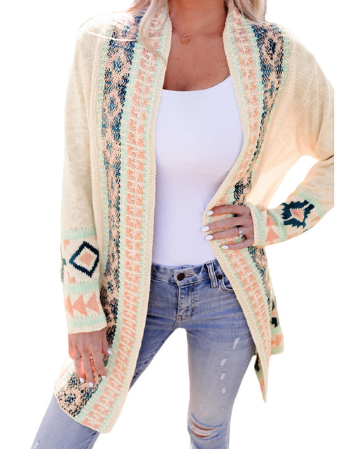 Load image into Gallery viewer, Beige Printing Cardigan Sweater Women's Loose Long Sleeve