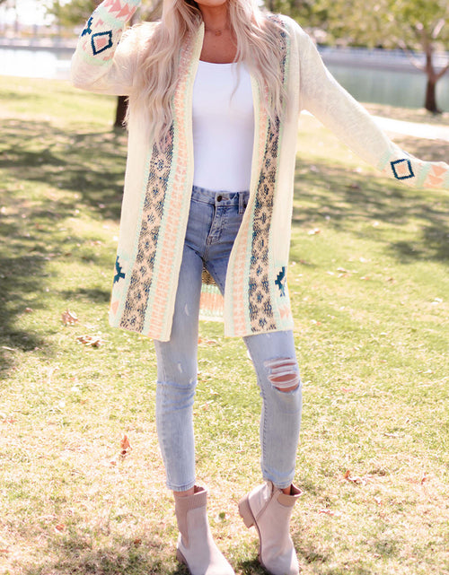Load image into Gallery viewer, Beige Printing Cardigan Sweater Women's Loose Long Sleeve