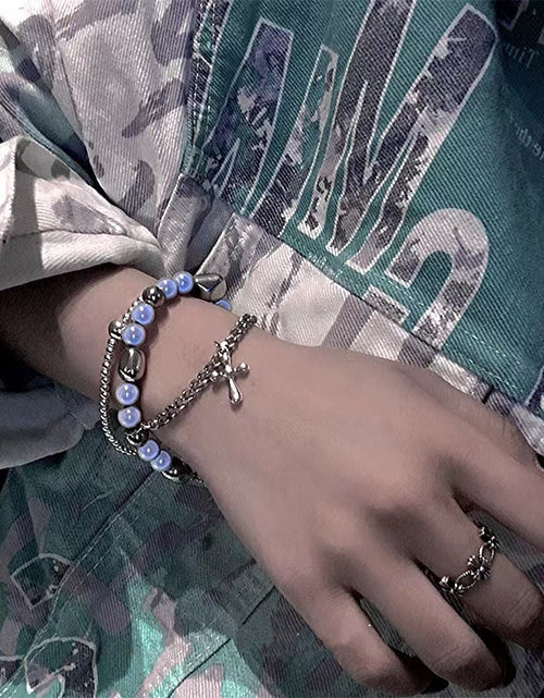 Load image into Gallery viewer, Fashion Jewelry Double-layer Reflective Pearl Cross Bracelet