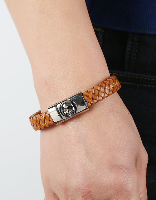 Load image into Gallery viewer, Stainless Steel Leather Bracelet Vintage Weave Titanium Steel Ornament