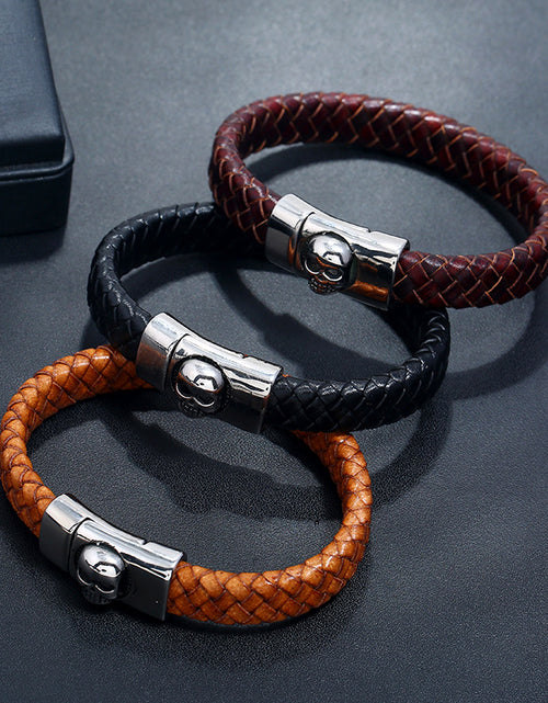Load image into Gallery viewer, Stainless Steel Leather Bracelet Vintage Weave Titanium Steel Ornament