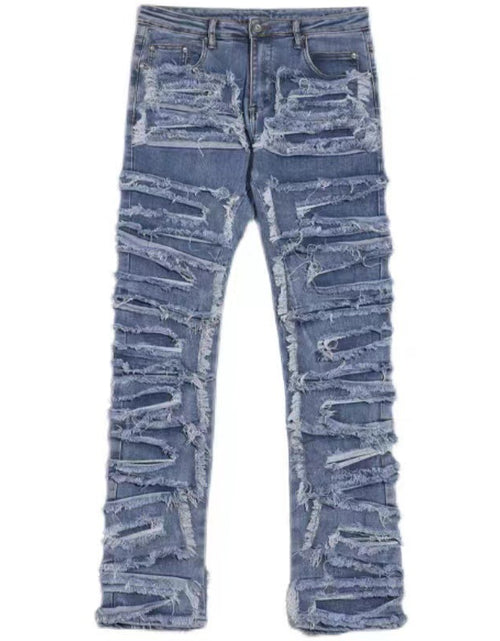 Load image into Gallery viewer, Washed Cat Beard Harlan Patch Jeans Men's Distressed Skinny Pants