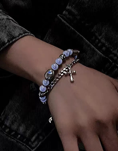 Load image into Gallery viewer, Fashion Jewelry Double-layer Reflective Pearl Cross Bracelet