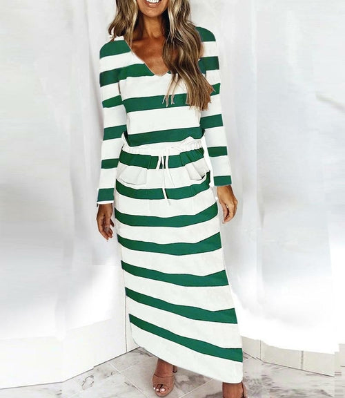 Load image into Gallery viewer, Women Casual Dress Spaghetti Long Sleeve Dress V Neck Splicing Dress