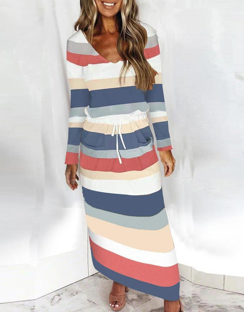 Load image into Gallery viewer, Women Casual Dress Spaghetti Long Sleeve Dress V Neck Splicing Dress
