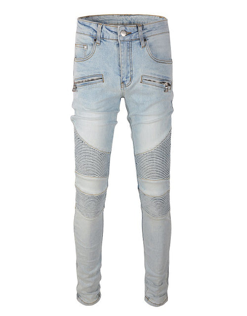 Load image into Gallery viewer, Slim-fit Stretch Motorcycle High Street Jeans
