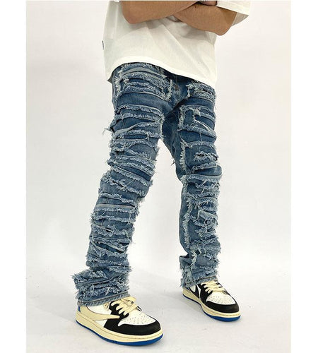 Washed Cat Beard Harlan Patch Jeans Men's Distressed Skinny Pants