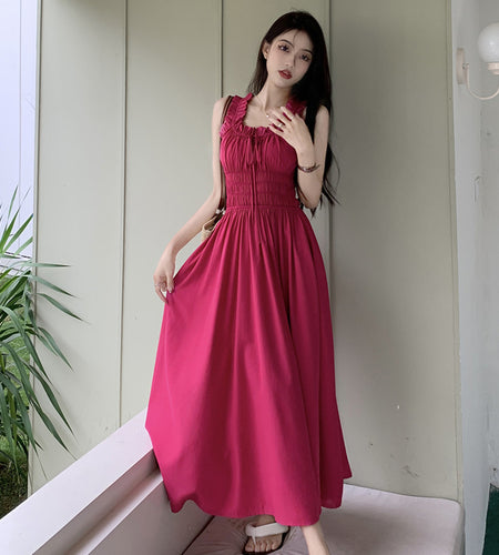 Women's Retro Suspender Dress Rose Red