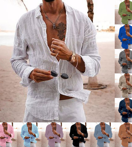 Shirt Men's Solid Color Loose Single-breasted