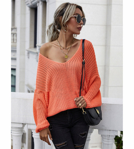 Women's Fashion Casual Solid Color Pullover V-neck Sweater