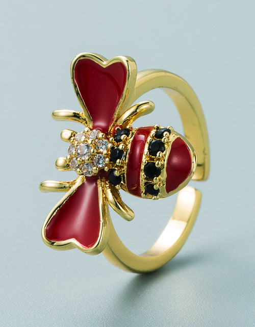 Load image into Gallery viewer, Copper Plated Real Gold Inlaid Zircon Bee Ring
