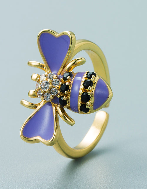 Load image into Gallery viewer, Copper Plated Real Gold Inlaid Zircon Bee Ring
