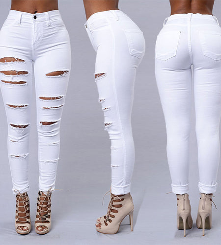 Ripped Jeans Women Skinny Trousers Casual High Waist Pencil Pants