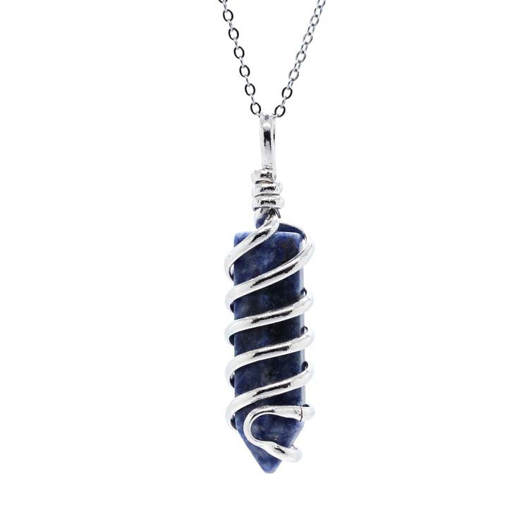 New Natural Crystal Hexagonal Pillar Spiral Hand Wound Pendant Necklace