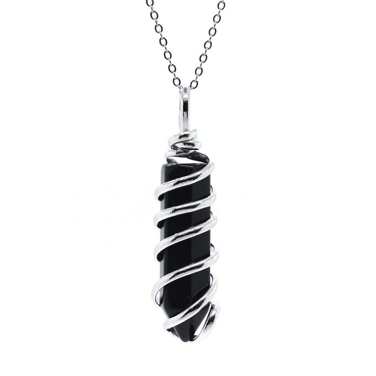 New Natural Crystal Hexagonal Pillar Spiral Hand Wound Pendant Necklace