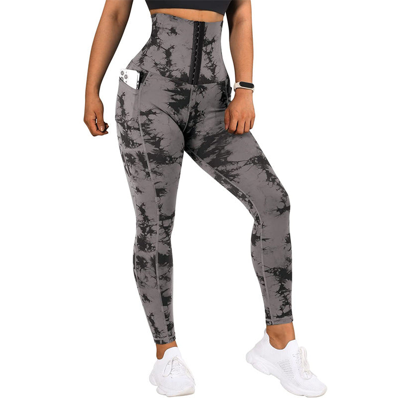 Women's Yoga Sports Patchwork Pocket Tie-dye Leggings