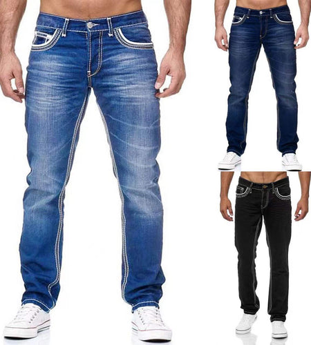 Men Jeans With Pockets Straight Pants Business Casual Daily Streetwear Trousers Men's Clothing