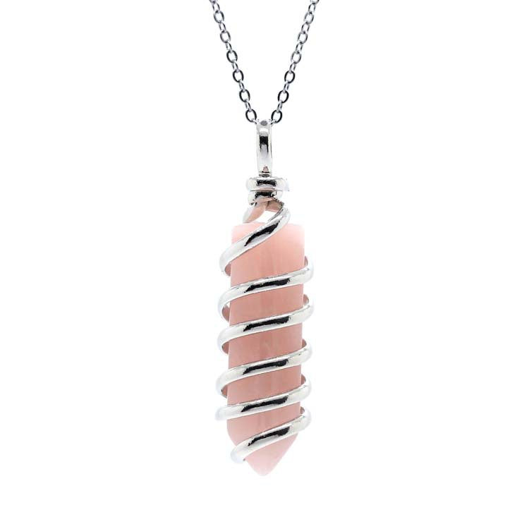 New Natural Crystal Hexagonal Pillar Spiral Hand Wound Pendant Necklace