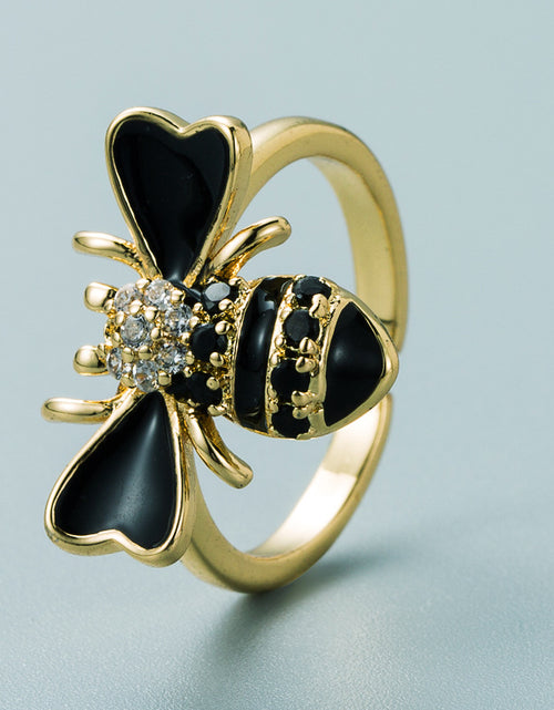 Load image into Gallery viewer, Copper Plated Real Gold Inlaid Zircon Bee Ring
