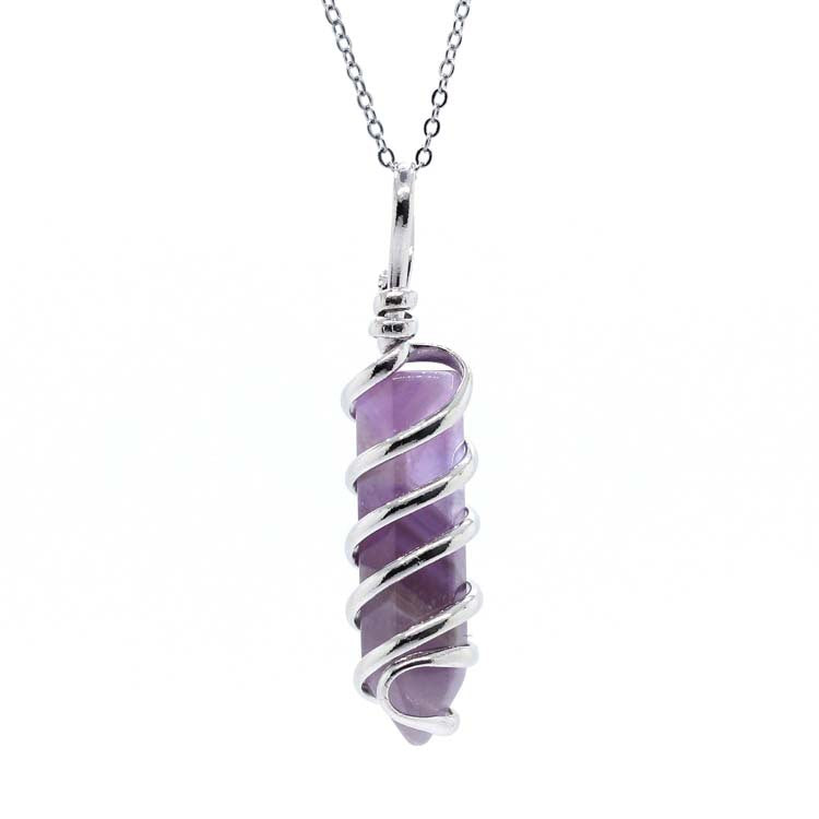 New Natural Crystal Hexagonal Pillar Spiral Hand Wound Pendant Necklace