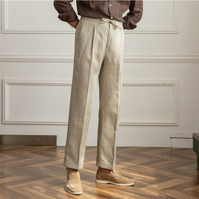 Casual Thin Tethered Linen Pant For Commuting Lightweight