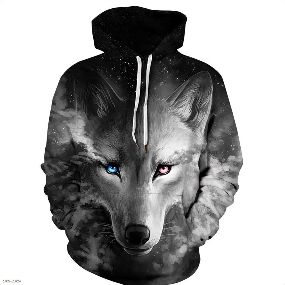 European And American Foreign Trade 3D Color Skull Printed Hood Pocket Pullover Sweater