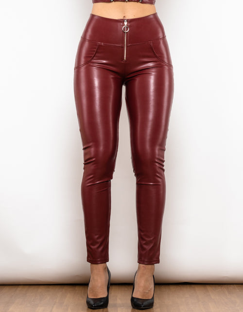 Load image into Gallery viewer, Shascullfites Melody Red Leather High Waist Pants With Ring Zipper Scrunch Bum Leather Leggings Women Sexy Pants
