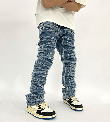 Washed Cat Beard Harlan Patch Jeans Men's Distressed Skinny Pants