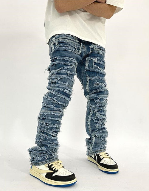 Load image into Gallery viewer, Washed Cat Beard Harlan Patch Jeans Men&#39;s Distressed Skinny Pants
