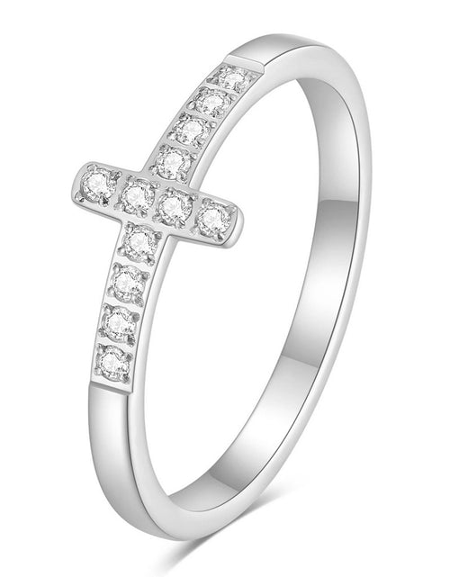 Load image into Gallery viewer, Simple Style Diamond 304 Titanium Steel Cross Ring Female Temperament Wild Vintage
