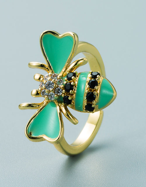 Load image into Gallery viewer, Copper Plated Real Gold Inlaid Zircon Bee Ring
