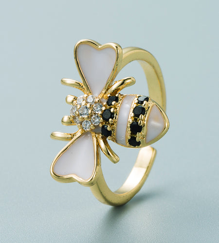 Copper Plated Real Gold Inlaid Zircon Bee Ring
