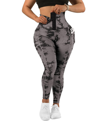 Women's Yoga Sports Patchwork Pocket Tie-dye Leggings