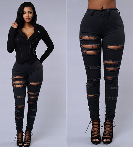 Ripped Jeans Women Skinny Trousers Casual High Waist Pencil Pants