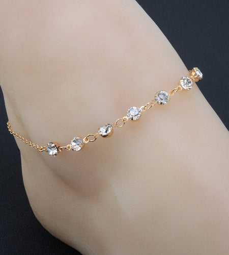 Simple Jewelry 7 Rhinestone Feet Chains Anklet