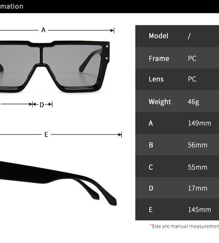 Oversized One Lens Square Sunglasses Fashion Men Women
