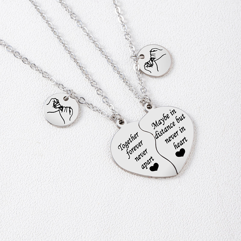 2 Pieces Stainless Steel Heart-shaped Puzzle Pendant Necklace