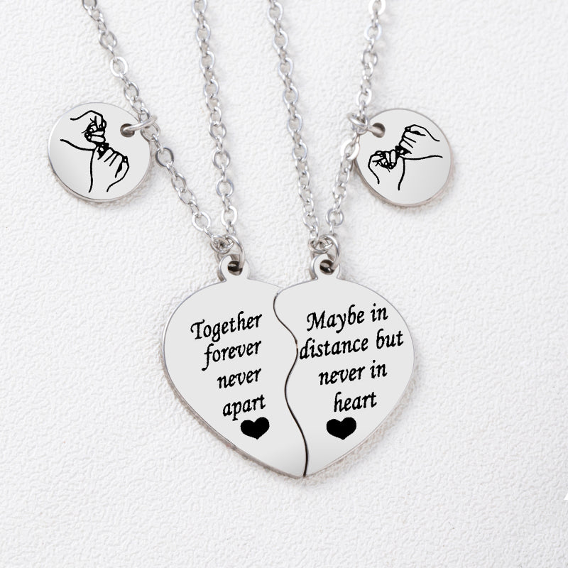 2 Pieces Stainless Steel Heart-shaped Puzzle Pendant Necklace