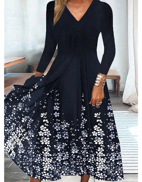 Load image into Gallery viewer, Printed Knitted V-neck Long Sleeve Big Hem Dress
