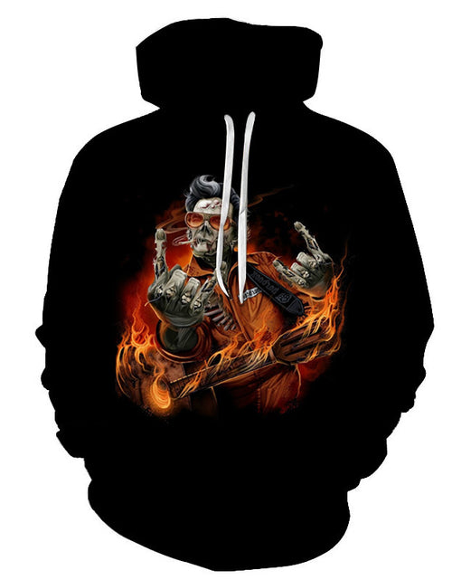 Load image into Gallery viewer, European And American Foreign Trade 3D Color Skull Printed Hood Pocket Pullover Sweater
